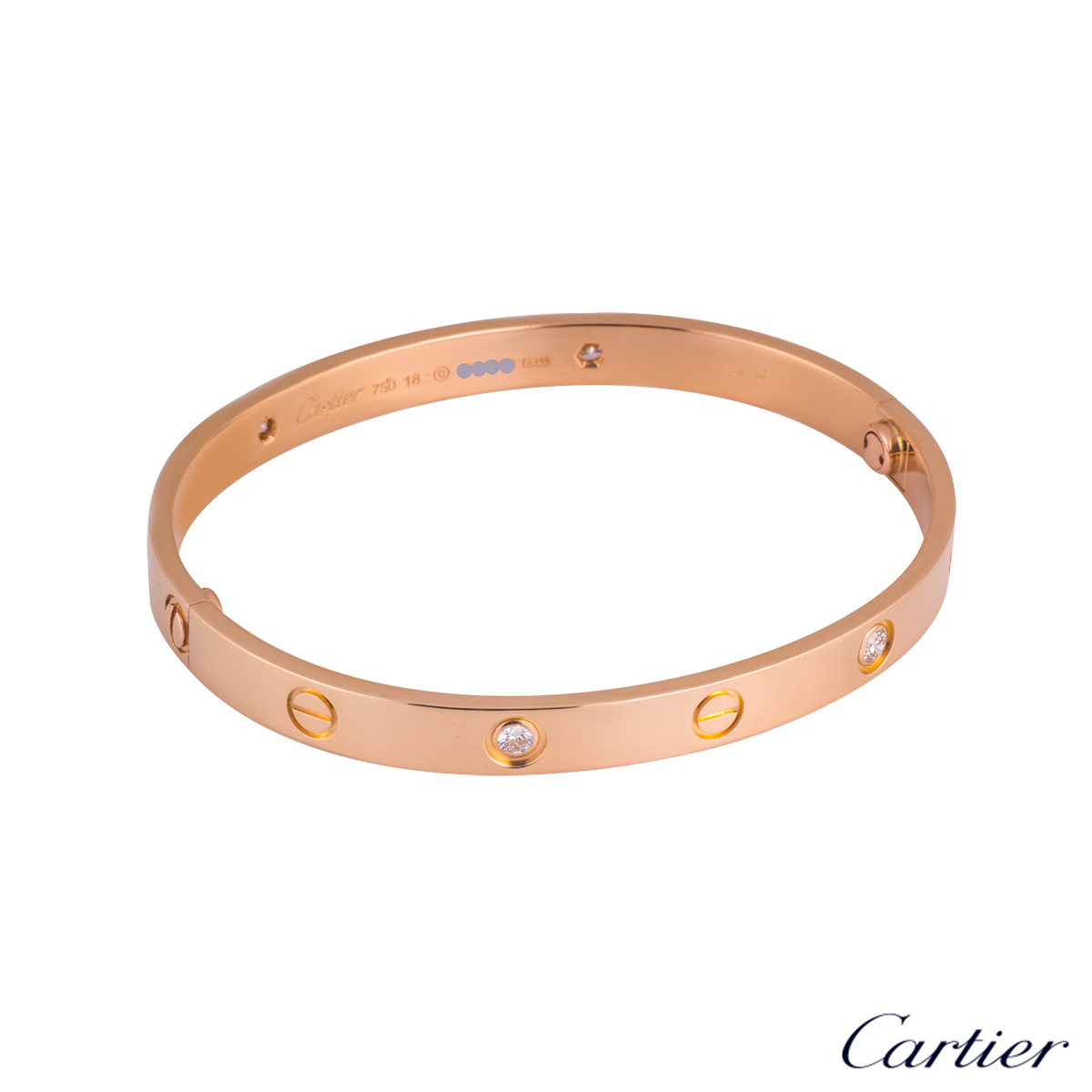  Cartier  18k Rose  Gold  Half Diamond Love Bangle Size 18 